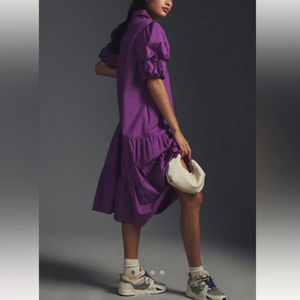 ENGLISH FACTORY TIERED‎ PUFF SLEEVE DRESS PURPLE M - Picture 15 of 15